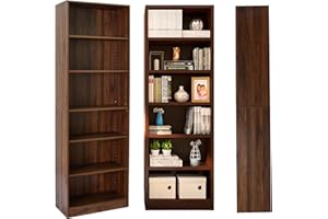 Absolute Deal Limited 6 Tier Tall Wooden Book Shelf with Adjustable Shelves – Narrow Freestanding Storage Unit for Living Room, Bedroom, Home Office, Compact Display Unit (60 x 29 x 180 cm)