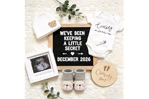Pregnancy Announcement, Baby Announcements Ideas Set Include Announcement Board, Baby Onesie, Baby Booties, Beanie Hat, Photo Frame and Wood Sign, Baby Coming Soon Announcement Baby Announcement Props