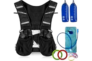 RUNOX Gilet Hydratation Running – Veste Running Homme/Femme Ultra-Légère avec 2× Gourdes 500 ML + Poche à Eau 2 L – Gilet Trail, Course à Pied, Sac Hydratation Running Ajustable et Respirant