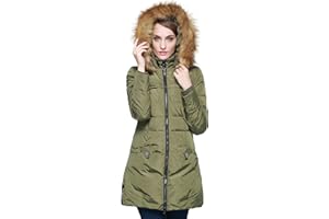 Orolay Chaqueta de Plumón con Capucha para Mujer con Ribete de Piel Sintética
