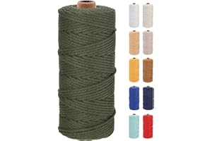 GOHOF Macrame Cord 3mm x 100m Premium Cotton Macrame Rope, 4 Strand Twisted Soft Cotton Cord, One of The Most Perfect Materials for Macrame Art, Cotton String Without Chemicals (Olive Green)