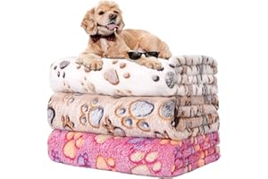 Rezutan Dog Blanket, Cat Blanket, Dog Blankets Washable, Soft Warm Pet Blankets for Dogs, Cute Paw Print, Puppy Blankets for Sofa Bed, 3 Pack, Pink+Brown+White, 110x80cm