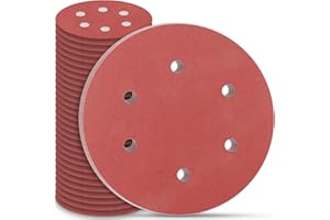 STEBRUAM 30 Piezas Discos de Lijado 225mm Papel Abrasivo 6 Agujeros Discos Lija Redondas 180 Grano,Papeles de Lija Abrasivos para Lijadora de Paredes Techos