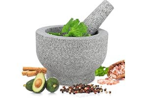 Mortier avec pilon en granit, 480 ml, petit mortier 15 x 10 cm, facile à manipuler, long mortier facile à nettoyer, multi-usages, mortier et pilon pour herbes, pesto