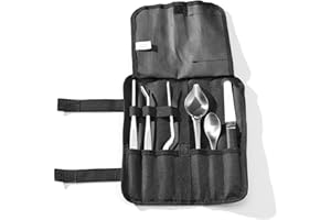 HENDI Chef Plating Kit, set d'outils de décoration alimentaire, 6 pièces-pinces de précision-cuillères de décoration culinaire-spatules, étui inclus, acier inoxydable satiné, polyester, PP