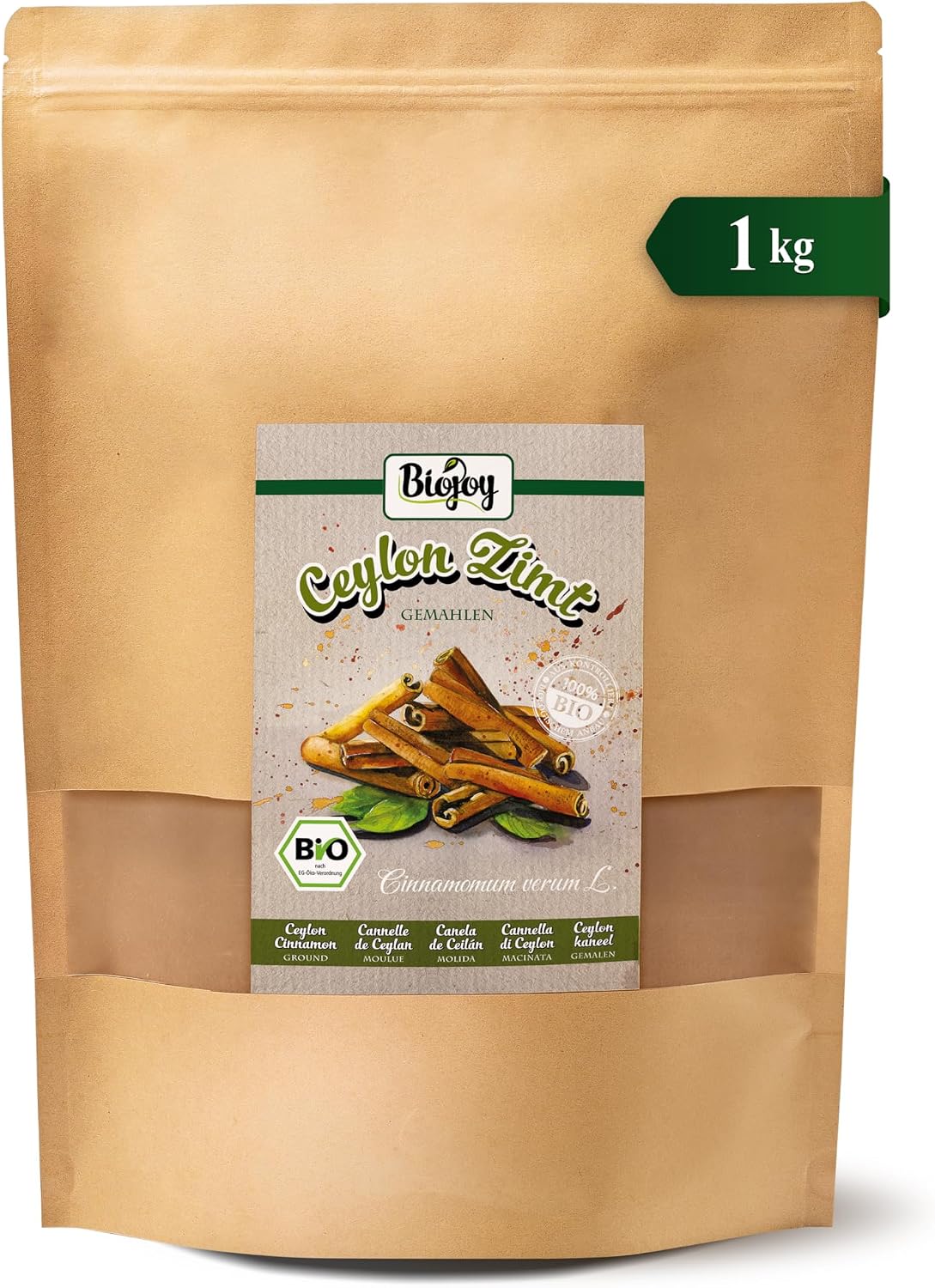 Biojoy Canela de Ceylan en Polvo Ecológica (1 kg), Ceilán Canela molida (Cinnamomum verum L.)