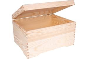 Creative Deco XXL Extra Large Wooden Storage Box | 40x30.5x24 cm | Plain, Unfinished & Unpainted with Hinged Lid | Christmas Xmas Storage Keepsake Trinket Chest | Wood Memory Treasure Craft Gift Box