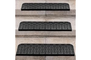 Spurtar Set of 3 Heavy Duty Rubber Bullnose Stair Treads, 30 x10 in Anti Slip Stair Mats for Outdoor & Indoor Use, Durable Rubber Matting Non Slip Stair Covers for Safe Steps & Entrance Protection