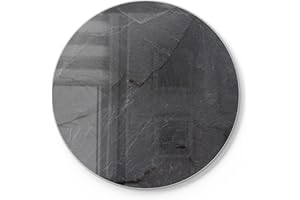 DEQORI Planche à découper en verre | ronde Ø 30 cm | Motif « Ardoise » | Planche à découper design pour cuisine | Planche à petit-déjeuner antibactérienne & antidérapante | Plateau en verre & plateau