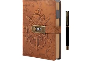 MGGAO Dziennik vintage z długopisem dla kobiet i mężczyzn, A5, do wielokrotnego napełniania, z zamkiem, organizer do pracy, biura, szkoły, twarda okładka, notatniki, dzienniki, prezenty