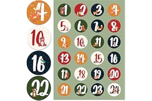 GENTLE NORTH Adventskalender Aufkleber (Zahlen 1-24) - Sticker für Kalender zum selber basteln für Weihnachten - Adventskalenderzahlen Etiketten selbstklebend - Zahlenaufkleber - Nummern für Papiertüten - Rund