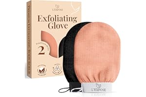 L'Exfose Moroccan Kessa Exfoliating Glove 2pc - Korean Exfoliating Mitt for Body Ideal for Dead Skin Remover, Keratosis Pilaris & Self-Tanning to Improve Skin Tone Made with 100% Natural Viscose