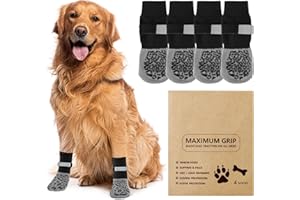 AHRLIC Anti Slip Dog Socks Paws Stop Licking, 2 Pairs Dog Boots Protector Socks with Adjustable Strap, Breathable Cotton Dogs Boot Shoes, Protect Injured Paws, Ideal for Indoor Outdoor Hardwood Tile Floors
