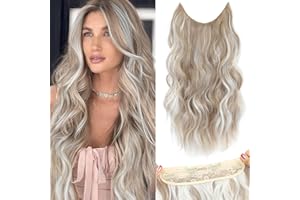 BUPPLER Halo Hair Extensions 20 Inch Invisible Wire Hair Extensions Adjustable Long Wavy Hairpiece Synthetic Upgrade 4 Secure Clips in Hairpieces 20 Inch,Dark Ash Blonde Mix Platinum Blonde