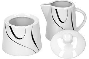Van Well Galaxy 2-TLG. Set zuccheriera con coperchio, Ø 95 mm + brocca per il latte, 220 ml, decorazione linea elegante in porcellana