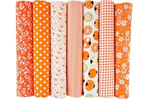 EXGOING 7pcs Fat Quarters Fabric Bundles - 20"x20" Precut Easter & Spring Quilting Cotton for Sewing, Patchwork, DIY Crafts & Home Décor - Soft, Durable & Multi-Colour Material (Orange)