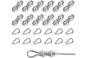 Rybtd Wire Clamp 24 PCS M2 Duplex Wire Rope Grips with M2 Wire Rope Thimbles,304 Stainless Steel 2mm Wire Rope Clamp Fence Wire Connector for 1mm Wire Rope Cable for Clothesline Tensioner Awning Fixed