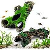 FuYelng 2 Pieces Aquarium Decoration with Simulated Moss | Aquarium Decoration Cave Accessories Hide Shrimp and Fish for Smal