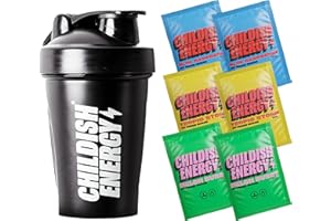 Childish Energy Drink Powder Starter Pack- Focus Boost 150mg Caffeine Drink - Clean Energy Drink Sugar Free - Pre Workout Energy Juice - Sports Running Drink - 6 Packs & Shaker