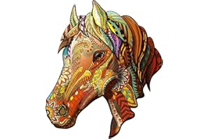 CHARMIBLE Wooden Puzzles for Adults, Horse Wooden Jigsaw Puzzles for Adults, Unique Animal Shape Puzzle Gifts for Family, Wooden Puzzles for Family Game and Home Decor (42x35.5cm, 300pcs)