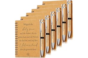 Sinmoe 6 Set Dankeschön Geschenk für Kollegen Lehrer Erzieherin Weihnachten Abschiedsgeschenk Inspirierend Mitarbeiter Spirale Notizblock Kugelschreiber aus Holz(Mögest du stolz Sein auf die Arbeit)