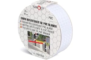 TARGET CRB3350 - Bande Réfléchissante - Adhésif - 33 Mètres X 50 Millimètres - Sécurité - Signalisation - Réflecteur de Visibilité - Blanc