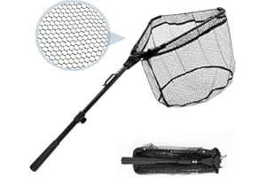 LPZMPZ Kescher Angeln Faltbare Unterfangkescher Gummiert, Teleskop Kescher 90cm, Angelkescher, Fischkescher, Watkescher für Forellenangeln, Karpfen, Salmon, Catfish, Bass, für Erwachsene Kinder