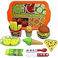Neoinsta Set of 13 or 13Pc |1 Pizza|1 Ice Creams|1 Pop Corn|1 French Fries|1 Burger|1 Chocolate|1 Bread|1 Apple Pie and Others in a Plastic Tray Food Kitchen Set Toy for Kids (Orange)