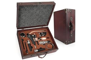 RERXN Holzkiste Weinzubehör Geschenkset, Kaninchen Weinöffner, Wein Korkenzieher Weinverschluss und Weinausgießer Set (Antique 02)