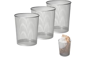 ShanQian Lot de 3 Corbeille à Papier, 12L Poubelle de Bureau Métal Maille, Petit Corbeille Poubelle Bureau de Cusine de Chambre de Salles de Bains - 26.5 x 23.5 x 18.8 CM