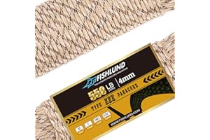 FISHLUND Paracord 550 lb, 7-żyłowa lina spadochronowa typu III, 50 stóp, 4 mm, nylonowa linka spadochronowa do biwakowania, Kamuflaż pustynny