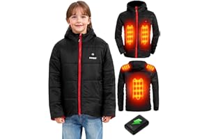 CYCYHEAT Veste chauffante pour enfant avec batterie externe 10 000 mAh 7,4 V Veste chauffante à capuche pour garçons et filles Veste d'hiver Vêtements chauffants