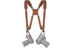 Padwa Lifestyle Tan Dual Camera Harness Strap with Padded for Two Cameras - Dual Shoulder Full Grain Leather Harness,Multi Camera Gear for DSLR/SLR Strap,Double Camera Harness for Photographers