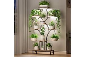 Mutool Indoor Plant Stand with Grow Lights, 6 Tiered Tall Plant Shelf for Multiple Plants, 160cm Space-Saving Corner Flower Holder for Home, Living Room, Office & Patio Decor, Rustic Brown