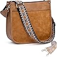 HKCLUF Crossbody Bags for Women Trendy Vegan Leather Hobo Handbags With 2PCS Adjustable Guitar Strap Shoulder Bucket Bags