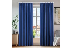 Deconovo Set med 2 ogenomskinliga och bullerdämpande termiska gardiner med veckband, 210 x 140 cm (höjd x bredd), kungsblå