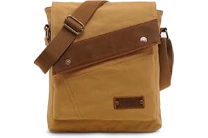 VARLIVOO Uomo Borse a Spalla Borsa a Tracolla da Uomo Messenger Borse Scuola Università Lavoro Campeggio Viaggio Tela Cachi