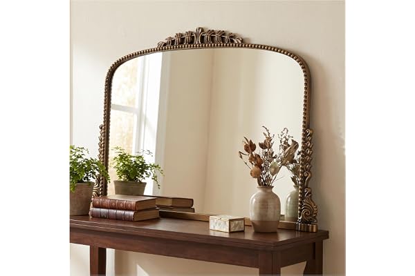 Wemily Vintage barock välvd spegel – traditionell utsmyckad antik mässingsram – 80 x 63 cm – perfekt för entré, öppen spis, v