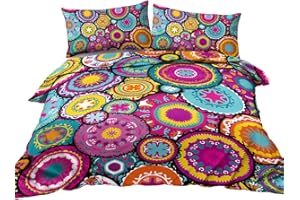 BlessLiving Boho Bedding Colorful Moroccan Duvet Cover Purple Pink Teal Orange 3 Piece Medallion bedspread King Size