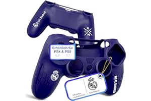 Fantroller® Étui de protection pour manette PS4 avec design officiel du Real Madrid pour une protection maximale et une prise en main I Étui pour manette PS4 disponible en bleu et blanc