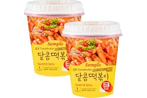 VMART Sempio Instant Rice Cake Cup Tteokbokki Topokki Sweet & Spicy Cup 160g (Pack of 2) - Authentic Korean Flavour