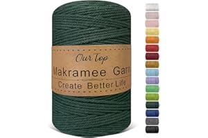 OurTop Premium Macrame Cord, 3mm x 300m Braided Macrame Rope Twisted Cord Yarn Macrame Yarn Thick Rope for Wall Hangings, Plant Hangers, DIY Crafts, Home Decorations, Gift Wrapping(Dark Green)