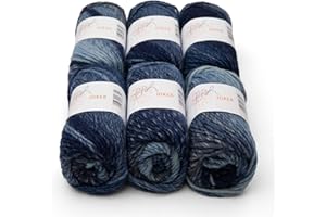 ggh Joker Box – 6 ovillos, mezcla de lana virgen con degradado , lana para tejer o ganchillo, color 022, azul vaquero y marino, mezclado