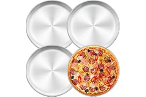 Herogo Pizzablech 4er Set, 30 cm Rund Edelstahl Pizzaform, Pizzablech für Backofen, Backen, Servieren, Braten, Ungiftig & Gesund, Langlebig & SpÜLmaschinenfest (Metall Silber)