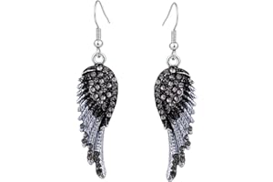 EVER FAITH® Schmelz Strass elegant Flügel Form Ohrringe Ohrhänger Haken schwarz Silber-Ton