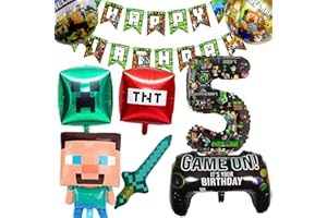 SOANWIND 5 Year Happy Birthday Balloon Banner Foil Balloons for Boy Cartoon Supplies Gaming Theme Party Supplies Decoration 5th Gaming Birthday Decorations (5th) (5th.)
