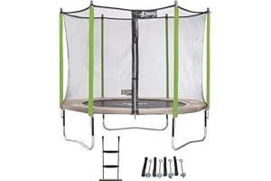 Kangui - Trampoline de Jardin JUMPI Taupe/Vert - Ø 250-305 - 360-430 cm + Filet + Échelle + Kit d'ancrage