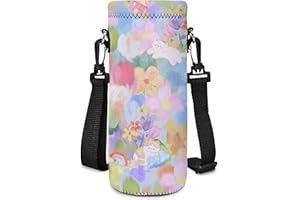 Piyycur Universal Bottle Holder with Adjustable Belt (500ml/750ml/1000ml) - Neoprene Thermal Bottle Case for Sports, School, Travel (Gatto Fiore Colorato, 750ml(25oz))