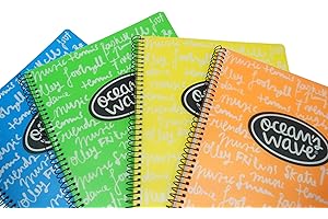 Ocean's Wave - Pack 4 Cuadernos Escolares A4 con Tapa Dura - Hojas Tamaño Folio con 80 Hojas, 90g - Cuaderno A4 con Cuadrícula 4x4, Margen y Espiral Metálica Negra - Color New Neon