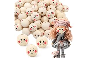 AERZOUSER Holzperlen mit Gesicht 20mm, 100 Stück Holzkugeln mit Gesicht, Natur Holzköpfe mit Gesicht, Niedlich Holzkugeln mit Gesicht für Sorgenwurm, Holzkugel mit Gesicht DIY Dekorationen (schüchtern)